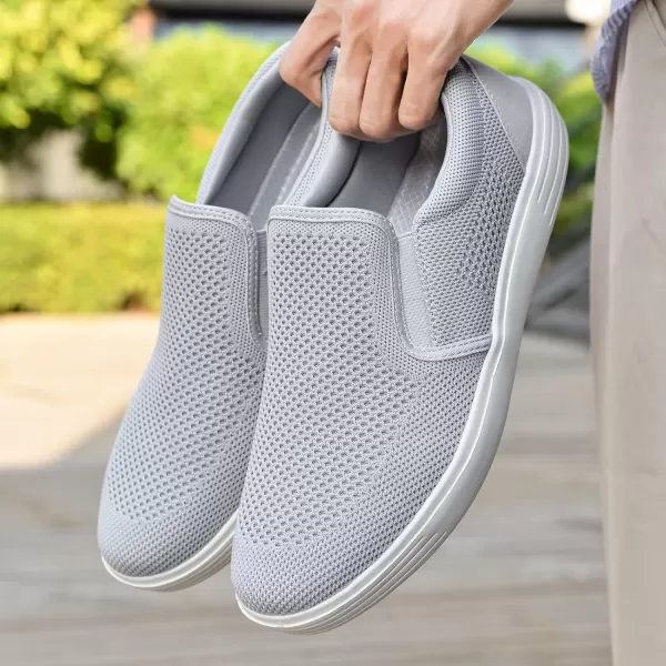 konhill Mens Slip on Sneaker  Knit Walking Loafers Memory Foam Driving Work Skate Shoes Arch Support Slip Resistant ShoesCGray