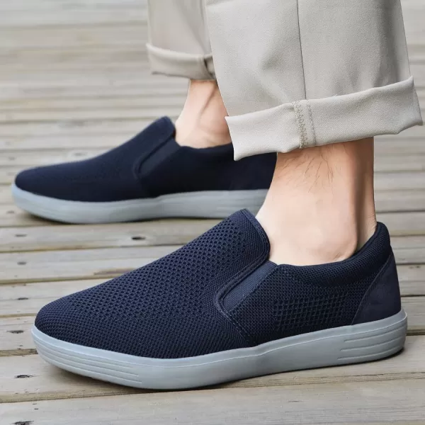 konhill Mens Slip on Sneaker  Knit Walking Loafers Memory Foam Driving Work Skate Shoes Arch Support Slip Resistant ShoesCNavy