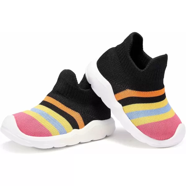 konhill Toddler Boys Girls Shoes Kids Walking Trainers Soft Knit Lightweight Tennis Cute Sneakers Elastic SocksBRainbow Black