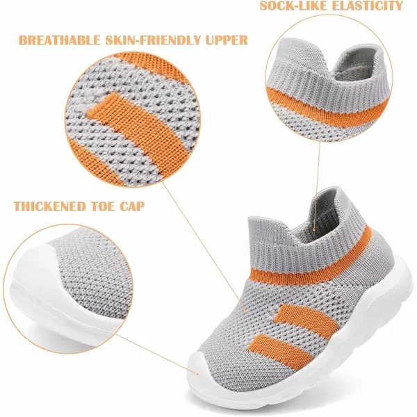 konhill Toddler Boys Girls Shoes Kids Walking Trainers Soft Knit Lightweight Tennis Cute Sneakers Elastic SocksCLight Grey