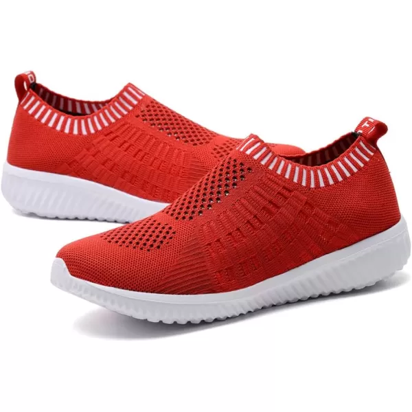 konhill Womens Casual Walking Shoes Breathable Mesh Work Slipon Sneakers0607 Red