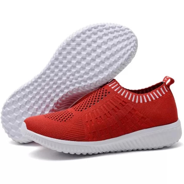 konhill Womens Casual Walking Shoes Breathable Mesh Work Slipon Sneakers0607 Red