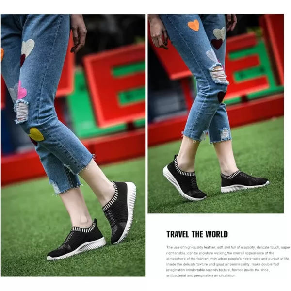 konhill Womens Casual Walking Shoes Breathable Mesh Work Slipon Sneakers0637 Black
