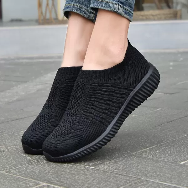 konhill Womens Casual Walking Shoes Breathable Mesh Work Slipon Sneakers0637 Black