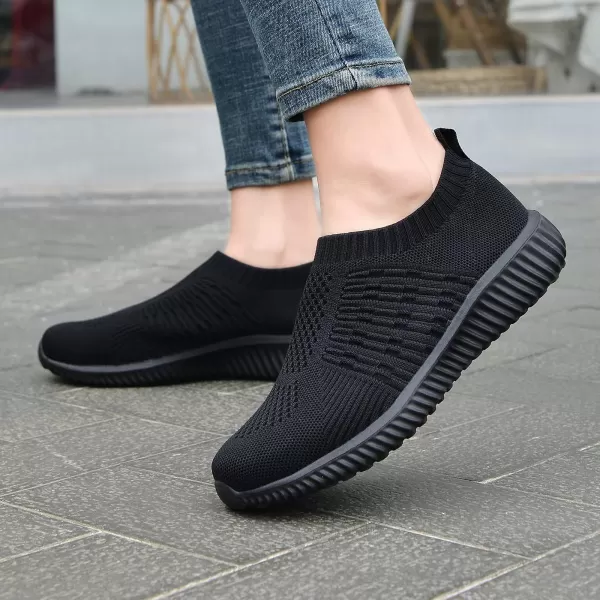 konhill Womens Casual Walking Shoes Breathable Mesh Work Slipon Sneakers0637 Black