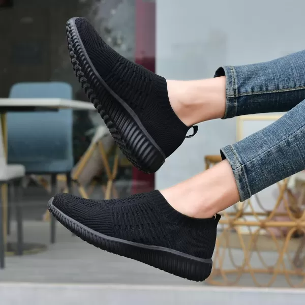 konhill Womens Casual Walking Shoes Breathable Mesh Work Slipon Sneakers0637 Black