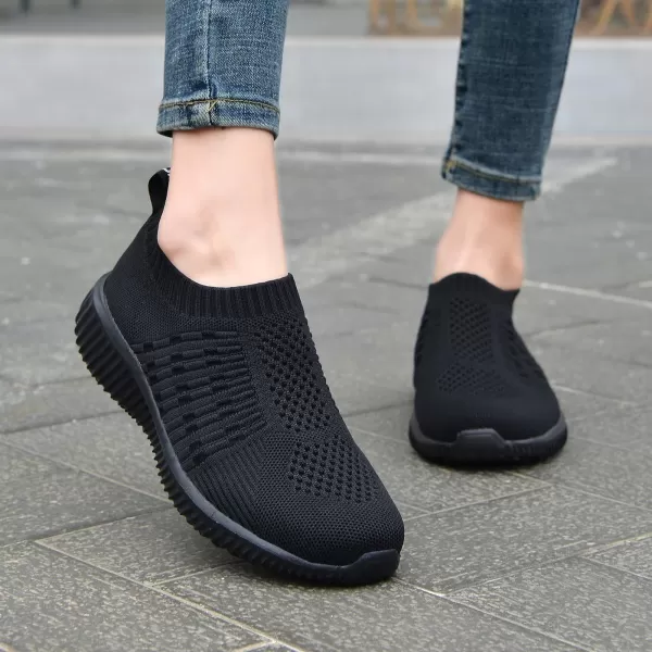 konhill Womens Casual Walking Shoes Breathable Mesh Work Slipon Sneakers0637 Black