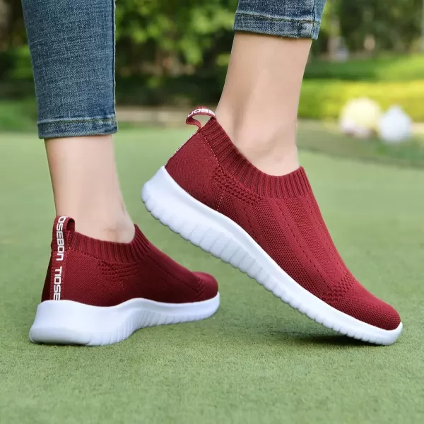 konhill Womens Casual Walking Shoes Breathable Mesh Work Slipon Sneakers8822 Burgundy