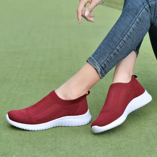 konhill Womens Casual Walking Shoes Breathable Mesh Work Slipon Sneakers8822 Burgundy