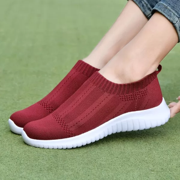 konhill Womens Casual Walking Shoes Breathable Mesh Work Slipon Sneakers8822 Burgundy