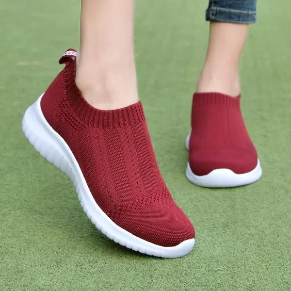 konhill Womens Casual Walking Shoes Breathable Mesh Work Slipon Sneakers8822 Burgundy