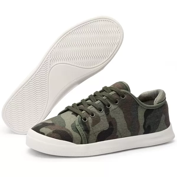 konhill Womens Low Top Sneakers Laceup Canvas Walking Shoes Classic Casual Flats Comfortable Skate Shoes Solid CamouflageAArmy Green Camouflage