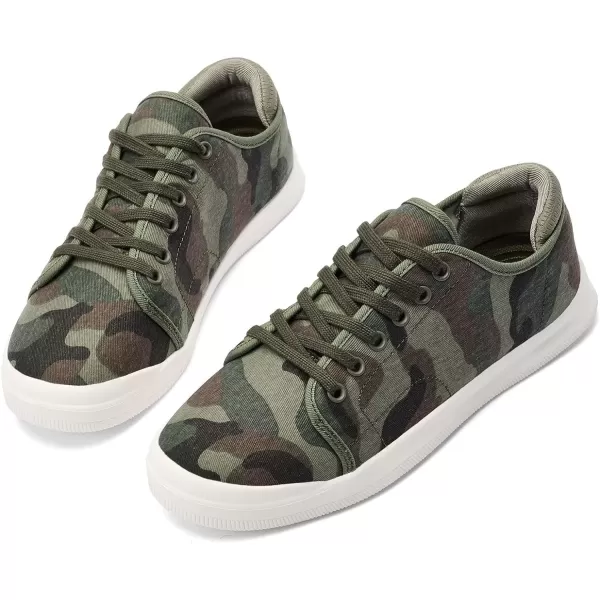 konhill Womens Low Top Sneakers Laceup Canvas Walking Shoes Classic Casual Flats Comfortable Skate Shoes Solid CamouflageAArmy Green Camouflage