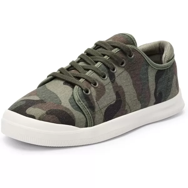 konhill Womens Low Top Sneakers Laceup Canvas Walking Shoes Classic Casual Flats Comfortable Skate Shoes Solid CamouflageAArmy Green Camouflage