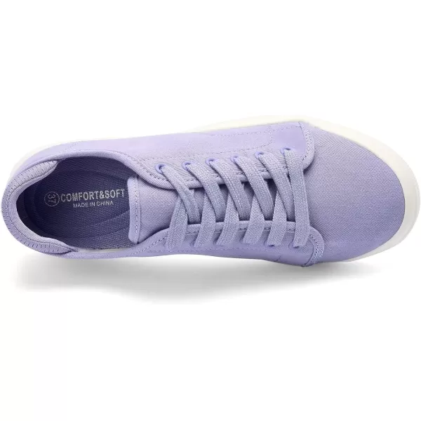 konhill Womens Low Top Sneakers Laceup Canvas Walking Shoes Classic Casual Flats Comfortable Skate Shoes Solid CamouflageALavender