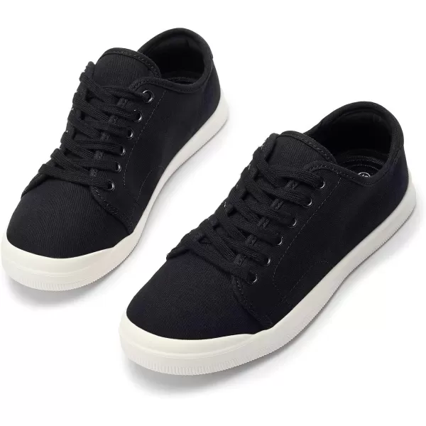 konhill Womens Low Top Sneakers Laceup Canvas Walking Shoes Classic Casual Flats Comfortable Skate Shoes Solid CamouflageBBlack