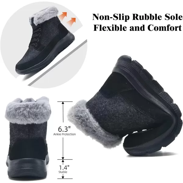 konhill Womens Winter Snow Ankle BootsBooties AntiSlip Resistant Outdoor ShoesBlackb