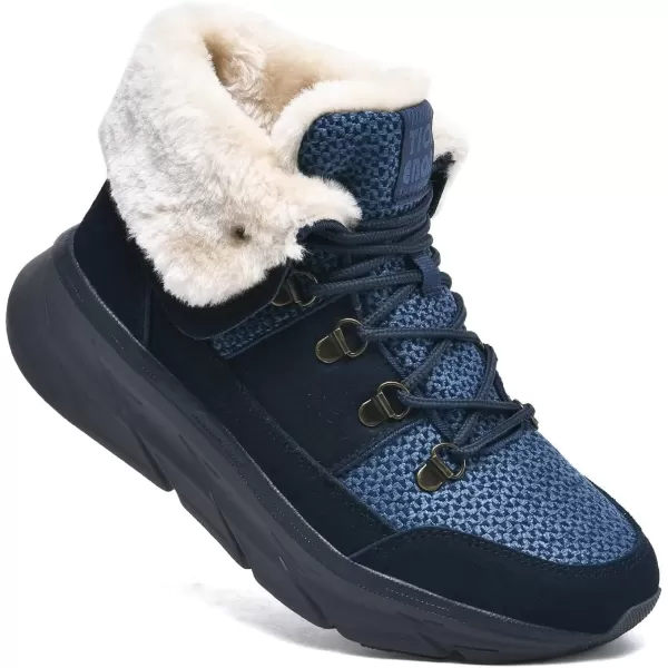 konhill Womens Winter Snow Ankle BootsBooties AntiSlip Resistant Outdoor ShoesNavy