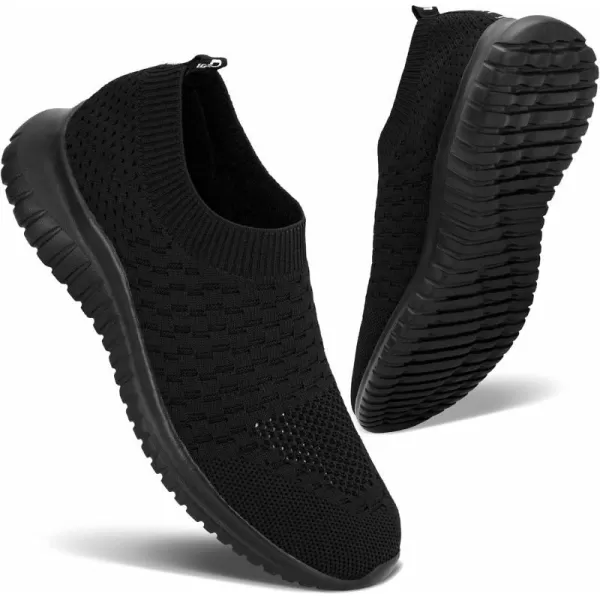 konhill Mens Athletic Walking Shoes  Lightweight Casual Knit Slip on SneakersAAll Black