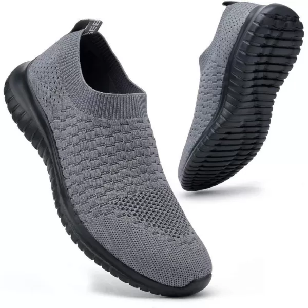 konhill Mens Athletic Walking Shoes  Lightweight Casual Knit Slip on SneakersADark GreyBlack