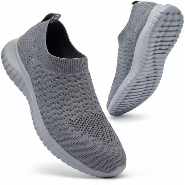 konhill Mens Athletic Walking Shoes  Lightweight Casual Knit Slip on SneakersADark GreyGrey