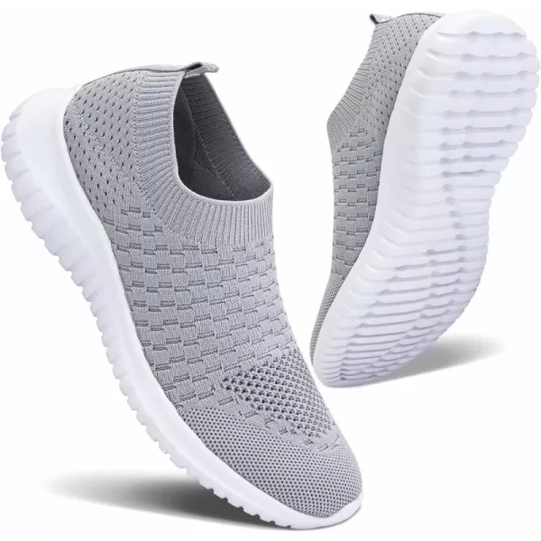 konhill Mens Athletic Walking Shoes  Lightweight Casual Knit Slip on SneakersALight Grey