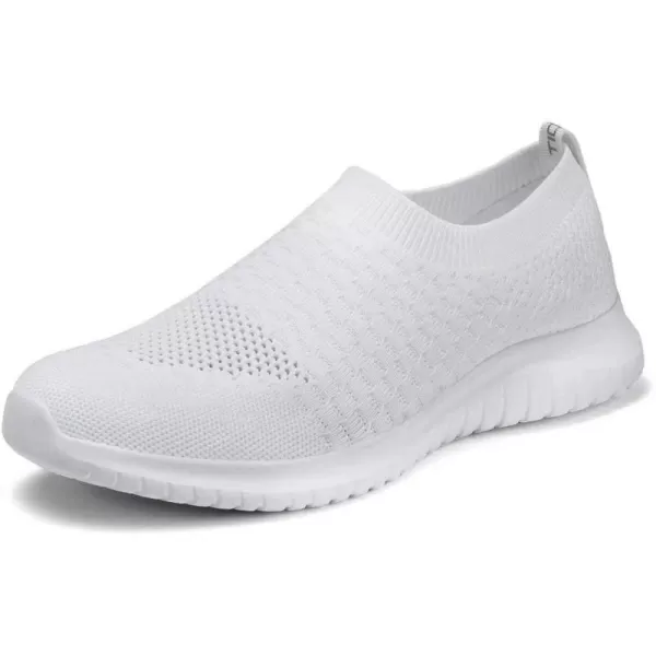 konhill Mens Athletic Walking Shoes  Lightweight Casual Knit Slip on SneakersAWhite