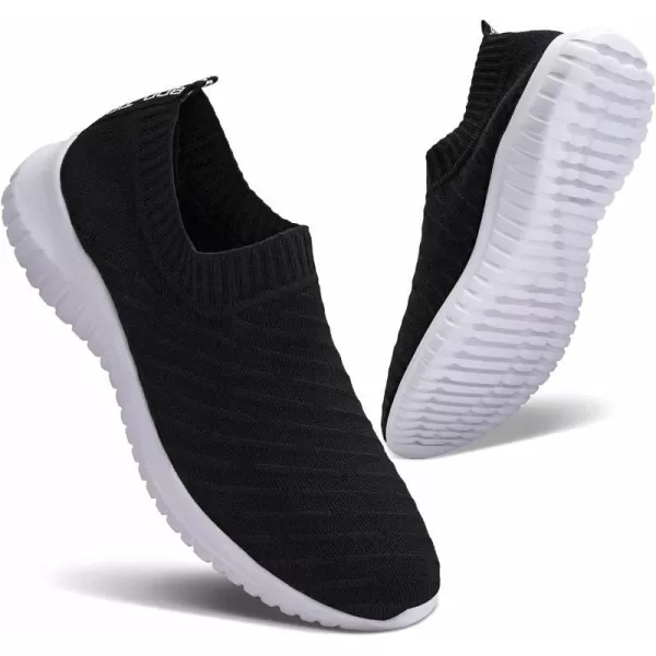 konhill Mens Athletic Walking Shoes  Lightweight Casual Knit Slip on SneakersCBlack