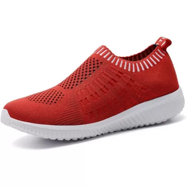 konhill Womens Casual Walking Shoes Breathable Mesh Work Slipon Sneakers0607 Red