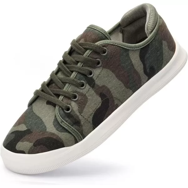 konhill Womens Low Top Sneakers Laceup Canvas Walking Shoes Classic Casual Flats Comfortable Skate Shoes Solid CamouflageAArmy Green Camouflage