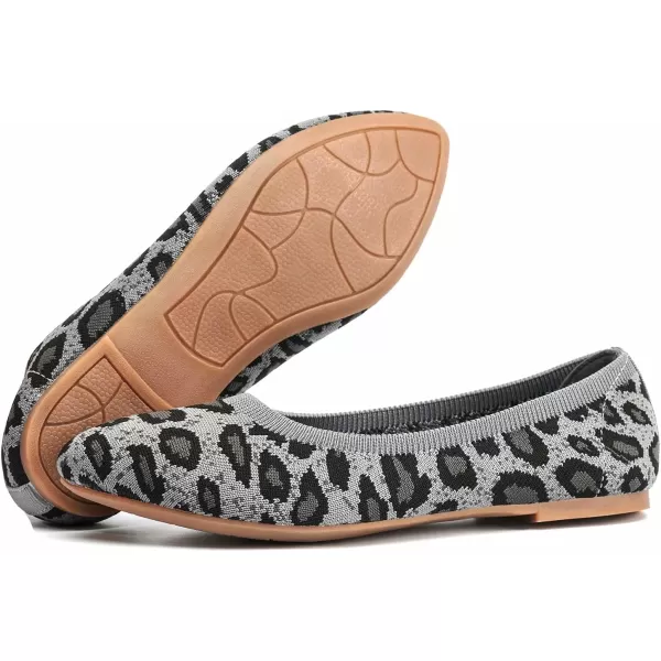 konhill Womens Classic Ballet Flats  Pointy Toe Soft Knit Slip on Dress Shoes 6 US Leopard Grey