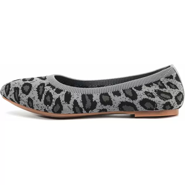 konhill Womens Classic Ballet Flats  Pointy Toe Soft Knit Slip on Dress Shoes 6 US Leopard Grey