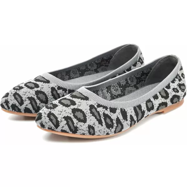 konhill Womens Classic Ballet Flats  Pointy Toe Soft Knit Slip on Dress Shoes 6 US Leopard Grey