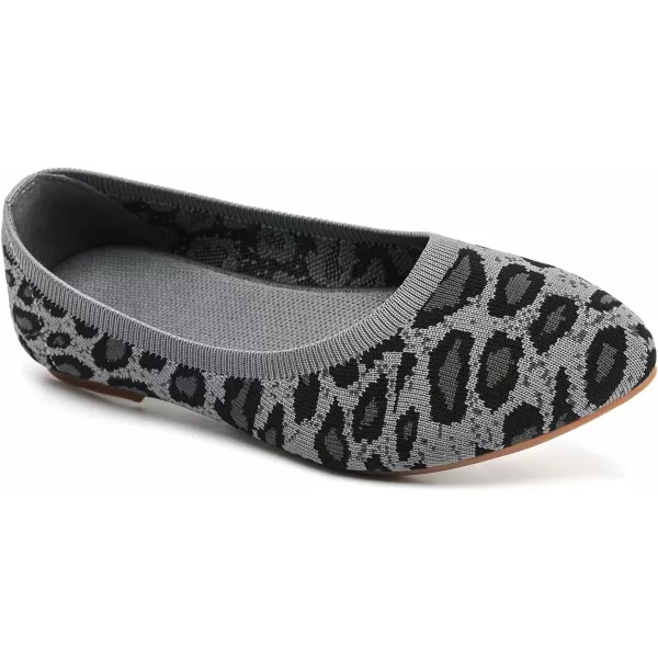 konhill Womens Classic Ballet Flats  Pointy Toe Soft Knit Slip on Dress Shoes 6 US Leopard Grey