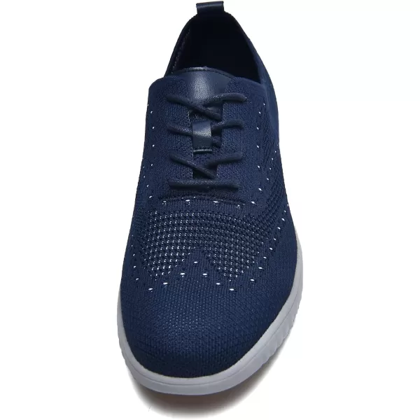 konhill Mens Dress Shoes Sneakers Casual Oxfords Business Shoes Lace Up Walking Shoes Lightweight Knit Mesh Fashion Comfortable SneakersCDark Blue