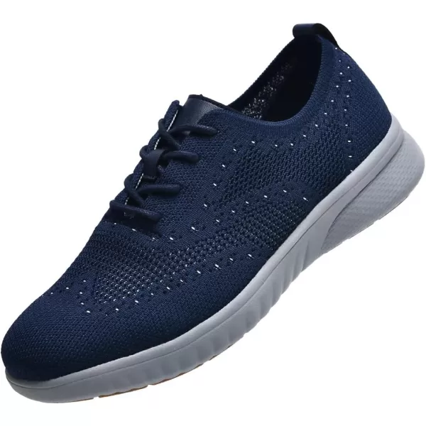 konhill Mens Dress Shoes Sneakers Casual Oxfords Business Shoes Lace Up Walking Shoes Lightweight Knit Mesh Fashion Comfortable SneakersCDark Blue