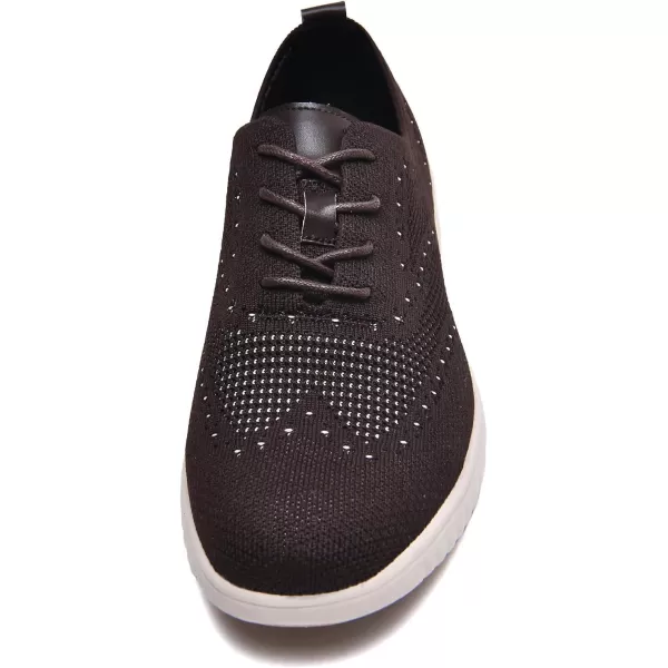 konhill Mens Dress Shoes Sneakers Casual Oxfords Business Shoes Lace Up Walking Shoes Lightweight Knit Mesh Fashion Comfortable SneakersCDark Brown