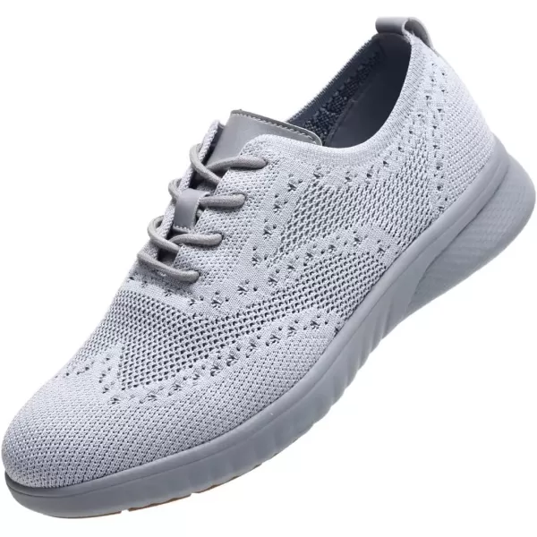 konhill Mens Dress Shoes Sneakers Casual Oxfords Business Shoes Lace Up Walking Shoes Lightweight Knit Mesh Fashion Comfortable SneakersCLight Gray