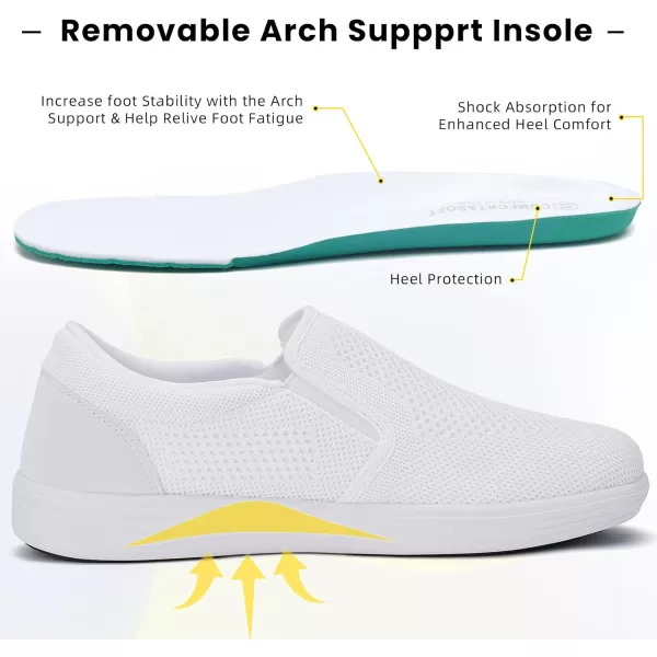 konhill Mens Slip on Shoes Casual Loafers Walking Sneakers with Arch Support Comfortable Boat Shoes for Driving Skate BeachAll White