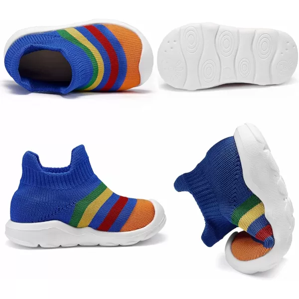 konhill Toddler Boys Girls Shoes Kids Walking Trainers Soft Knit Lightweight Tennis Cute Sneakers Elastic Socks 45 US Rainbow Blue