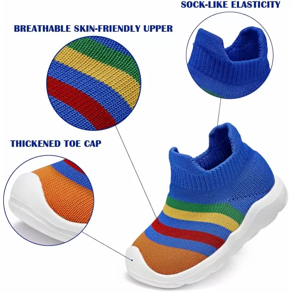 konhill Toddler Boys Girls Shoes Kids Walking Trainers Soft Knit Lightweight Tennis Cute Sneakers Elastic Socks 45 US Rainbow Blue