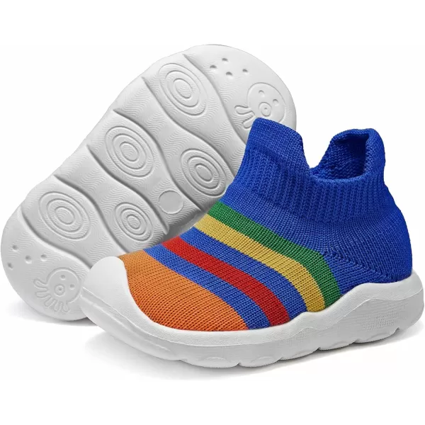 konhill Toddler Boys Girls Shoes Kids Walking Trainers Soft Knit Lightweight Tennis Cute Sneakers Elastic Socks 45 US Rainbow Blue