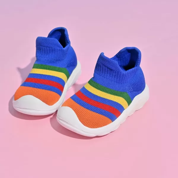 konhill Toddler Boys Girls Shoes Kids Walking Trainers Soft Knit Lightweight Tennis Cute Sneakers Elastic Socks 5 US Rainbow Blue