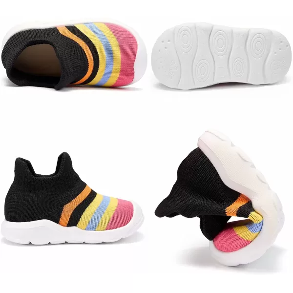 konhill Toddler Boys Girls Shoes Kids Walking Trainers Soft Knit Lightweight Tennis Cute Sneakers Elastic Socks 85 US Rainbow Black