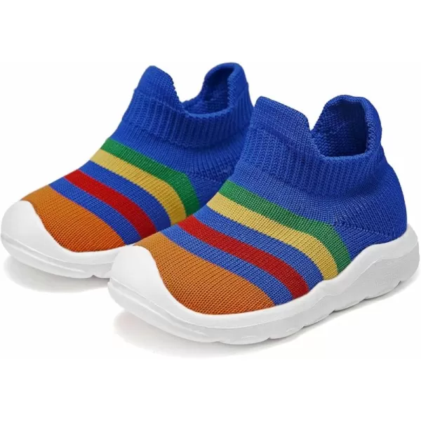 konhill Toddler Boys Girls Shoes Kids Walking Trainers Soft Knit Lightweight Tennis Cute Sneakers Elastic Socks 45 US Rainbow Blue