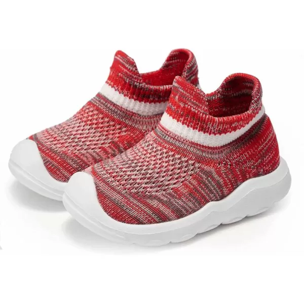 konhill Toddler Boys Girls Shoes Kids Walking Trainers Soft Knit Lightweight Tennis Cute Sneakers Elastic Socks 45 US Red