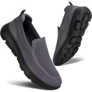 imagekonhill Mens Walking Shoes Slip on Loafers Mesh Casual Tennis Sneaker Breathable ShoesADark GreyBlack