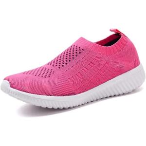 imagekonhill Womens Slip On Walking Shoes Breathable Mesh Sneakers Work Casual Tennis Shoes6702 Rosy