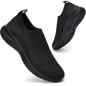 imagekonhill Womens Slip On Sneakers Non Slip Walking Shoes Breathable Mesh Work Casual Lightweight Tennis Workout Shoes0627 All Black