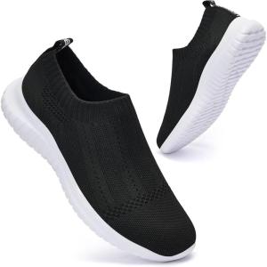 imagekonhill Womens Slip On Sneakers Non Slip Walking Shoes Breathable Mesh Work Casual Lightweight Tennis Workout Shoes0627 Black